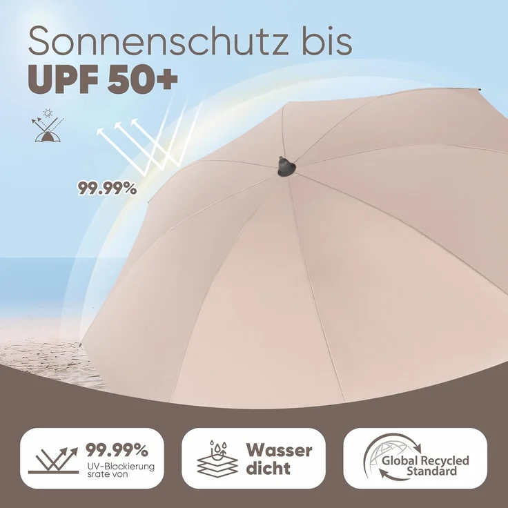 Sekey® 180 cm Sonnenschirm Balkon mit Bodenhülse & Schutzhülle, Neigungs- und Höhenverstellung, Sonnenschirm Strand für Balkon, Garten & Terrasse, Runder Sonnenschutz UPF 50+ – Bild 3
