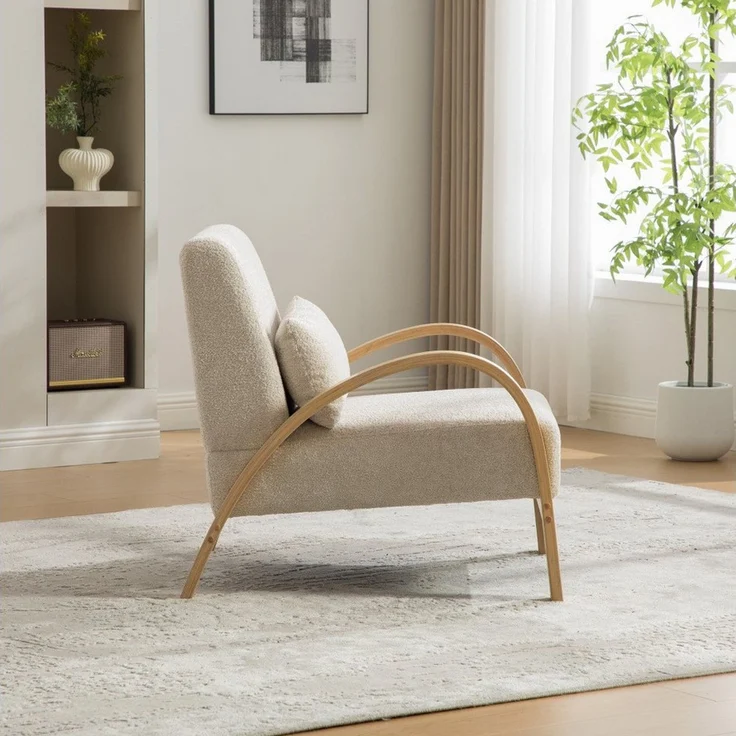 BBWL Sessel aus Chenille mit massivem Holzgestell und modernem Akzentdesign, Skandinavischer Loungesessel – Bild 4