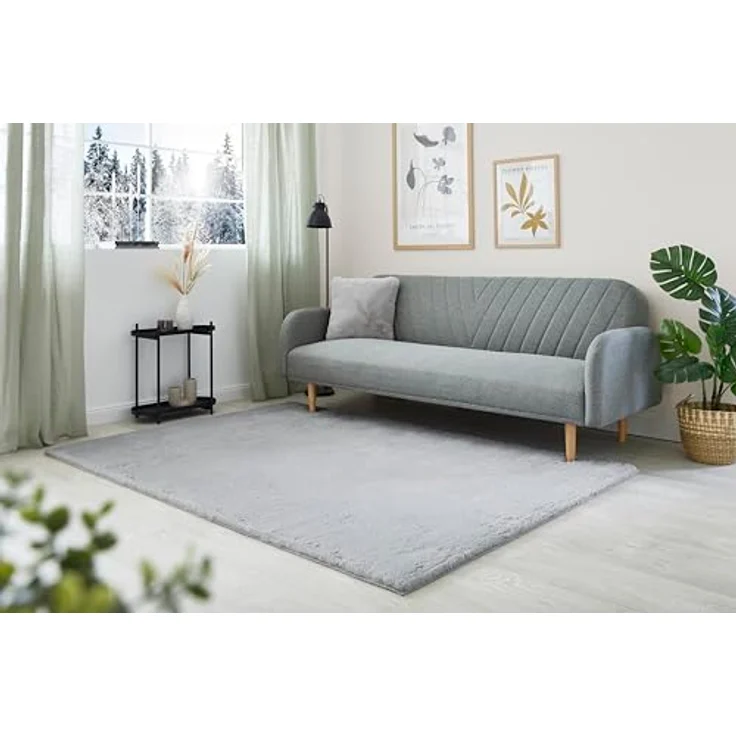 -LUXOR- living Kunstfell Coste Flauschiger Teppich Schlafzimmer - ideal zur Verwendung als Bettvorleger Schlafzimmer - gemütlicher Fellteppich Lammfell Imitat 60 x 120 cm Grau – Bild 7