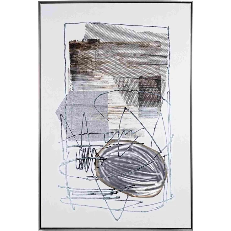 Bild Ölbild Wire No. 2, modernes Gewebebild mit Metallapplikationen, Grau, 82x122 cm