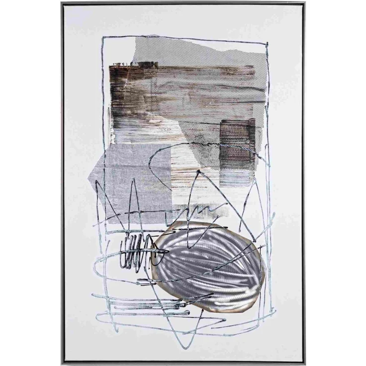Bild Ölbild Wire No. 2, modernes Gewebebild mit Metallapplikationen, Grau, 82x122 cm – Bild 1