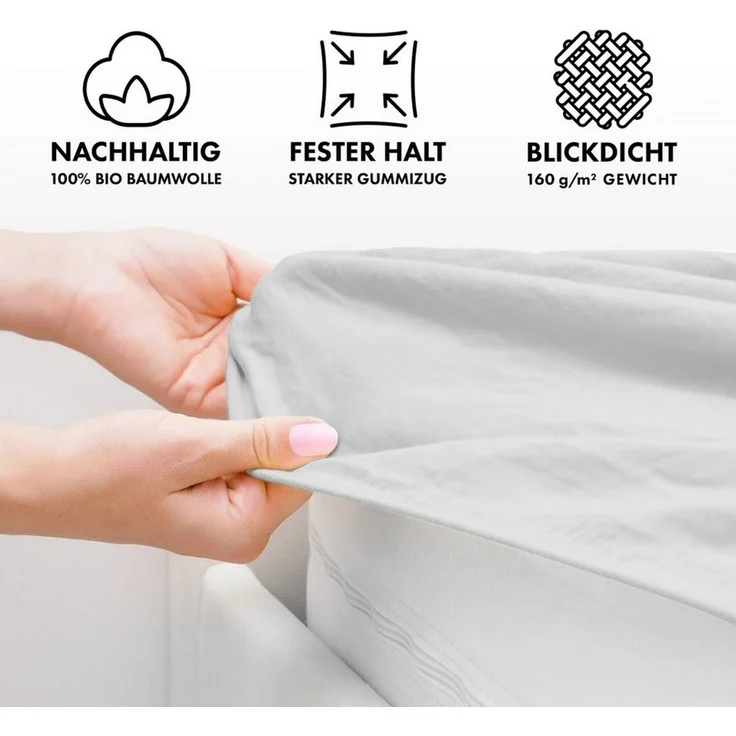 Jacobson Spannbettlaken BIO, Jersey Spannbetttuch, Bettlaken 160 g/m², 100% BIO-Baumwolle, Gummizug: rundum, GOTS zertifiziert – Bild 4