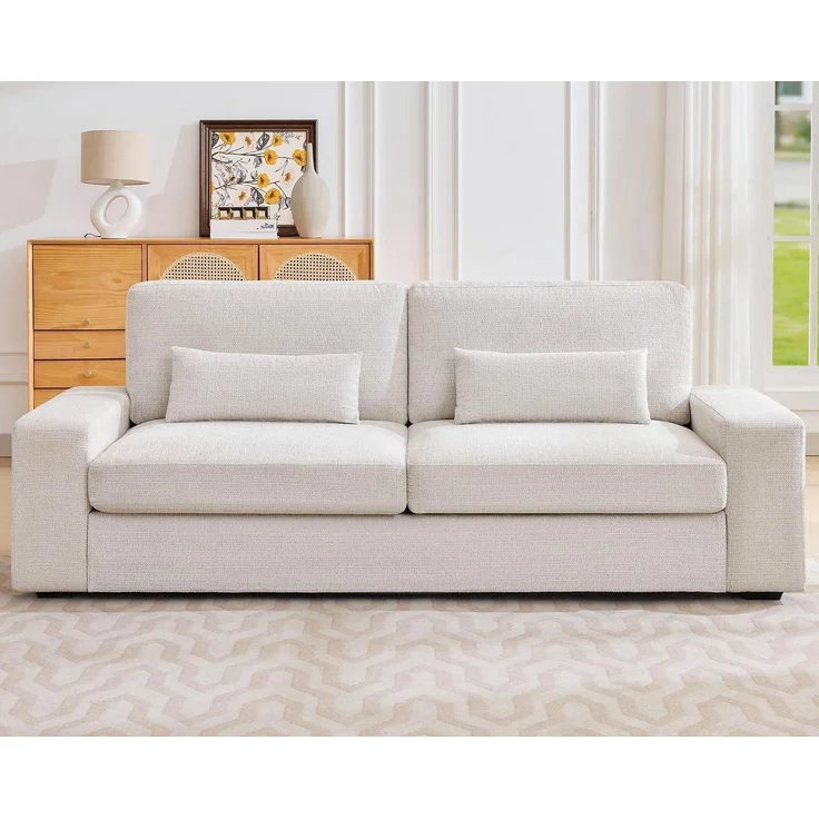 Sofa 220 cm 3-Sitzer 59 cm Sitztiefe Beige Chenille – Bild 1