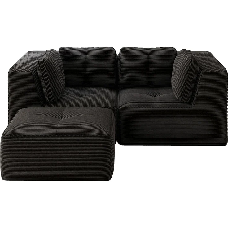EINHOM Modulares und konfigurierbares Ecksofa, zweisitziges, rahmenloses L-förmiges Sofa mit beweglicher Fußstütze, bequemer Cordstoff, geeignet für Wohn- und Schlafzimmer, Schwarz – Bild 7