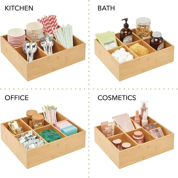 mDesign Teebox Gewürzbox Holz Organizer 6 Fächer 2er-Set Bambus Natur – Bild 7