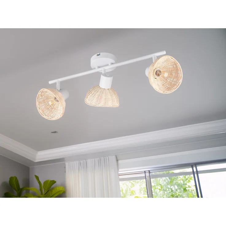 LED Deckenstrahler 3-flammig Weiß, Lampenschirme Rattan, Breite 59cm – Bild 3