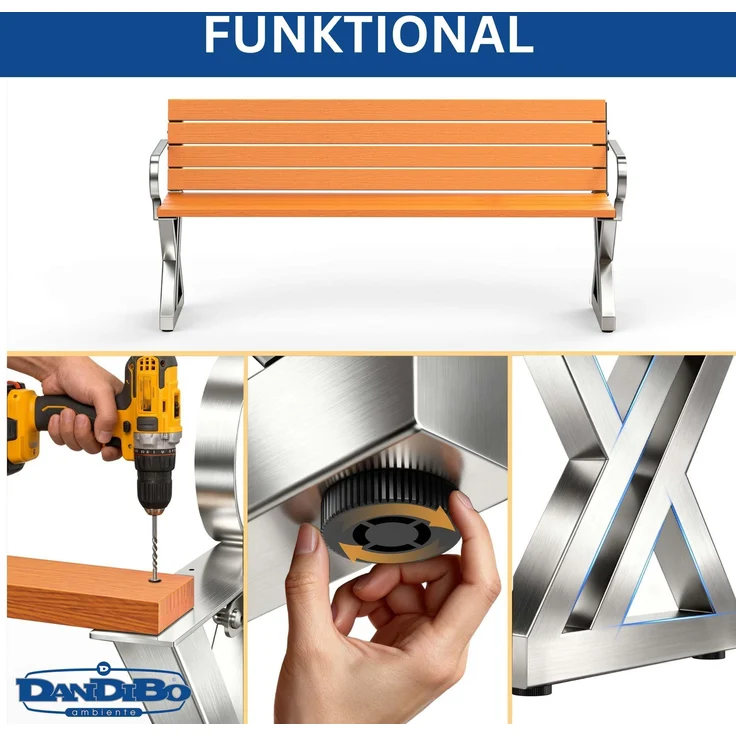 DanDiBo 2x Bankgestell mit Lehne Edelstahl Set DIY Bank Füße Bankkufen Bankbeine 96681 Sitzgestell für Gartenbank Robust Stabil – Bild 5