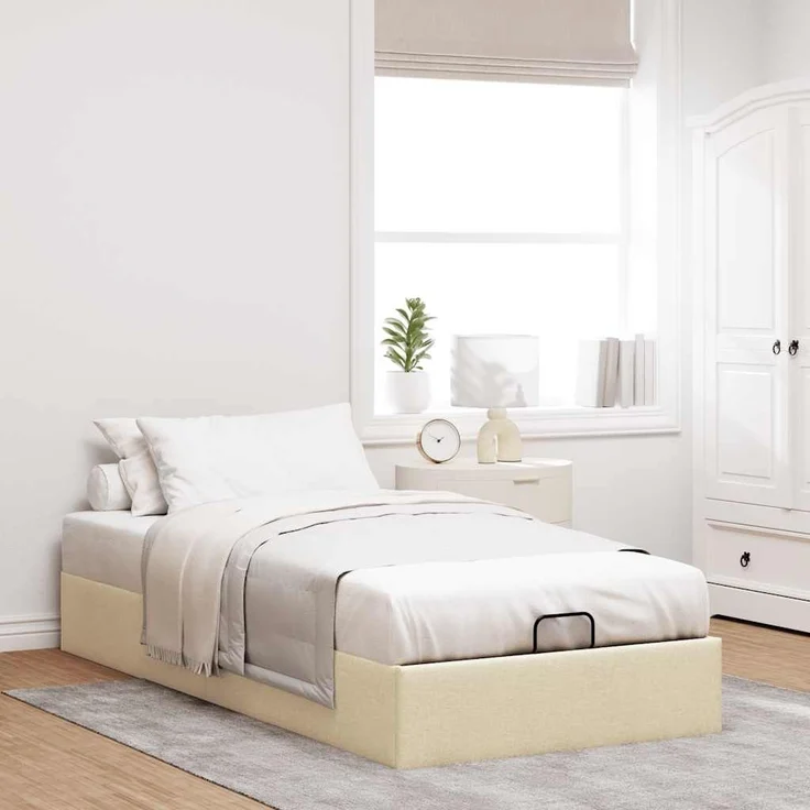 vidaXL Ottoman-Bett ohne Matratze Creme 100x200 cm Stoff 3310859 – Bild 1