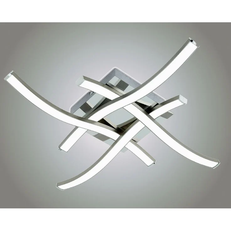 TRANGO LED Deckenleuchte, 3132XXL Design LED-Deckenleuchte Serie *WAVE* I 4 Flammen I dimmbar I modern & chic I in Wellenform I Deckenlampe I 4x 6 Watt LED Modul I 4x 600 Lumen I 3000K warm-weiß, Nickel matt & Chrom