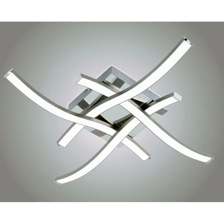 TRANGO LED Deckenleuchte, 3132XXL Design LED-Deckenleuchte Serie *WAVE* I 4 Flammen I dimmbar I modern & chic I in Wellenform I Deckenlampe I 4x 6 Watt LED Modul I 4x 600 Lumen I 3000K warm-weiß, Nickel matt & Chrom