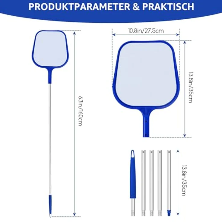 Kescher Pool, Jsdoin 120 cm lang-Teichkescher mit Teleskopstange,Feinmaschig - Für Teich, Algen & Bestway Pool,Algenkescher Nylon-Netz – Bild 2