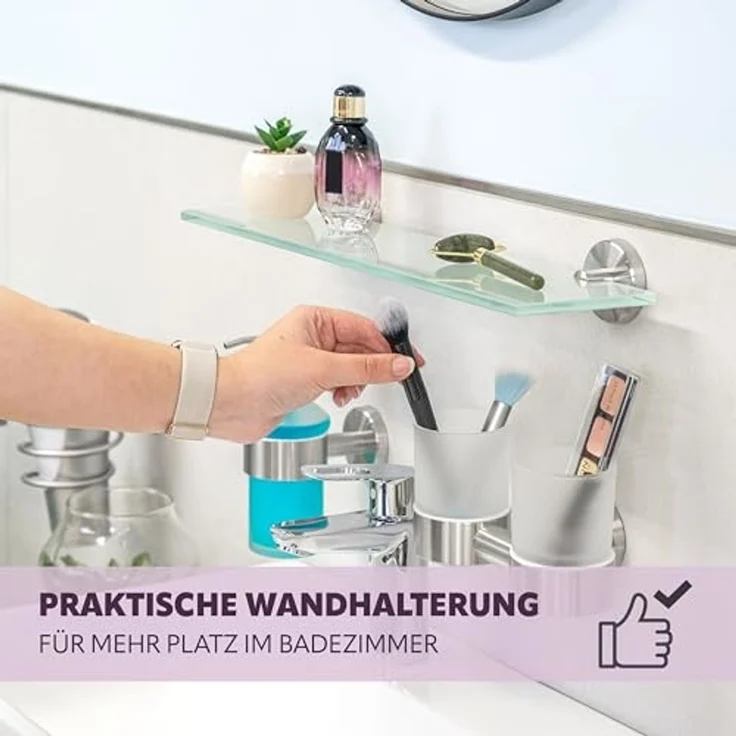 bremermann Wandregal Bad-Serie PIAZZA - aus Glas und Edelstahl, matt – Bild 4