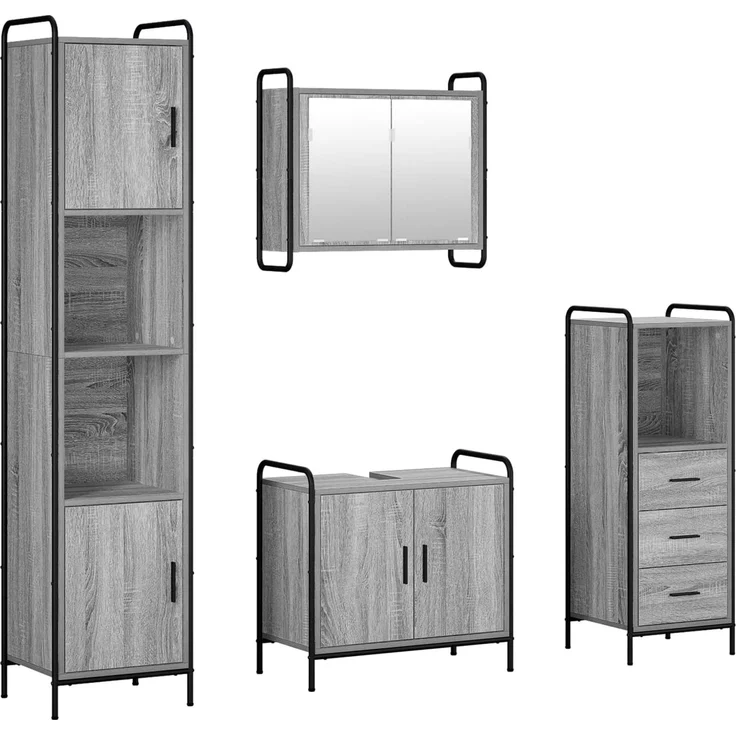 vidaXL Badezimmerschrank-Set 4 stk. Sonoma-Grau 40 x 36 x 181 cm 3444618 – Bild 2