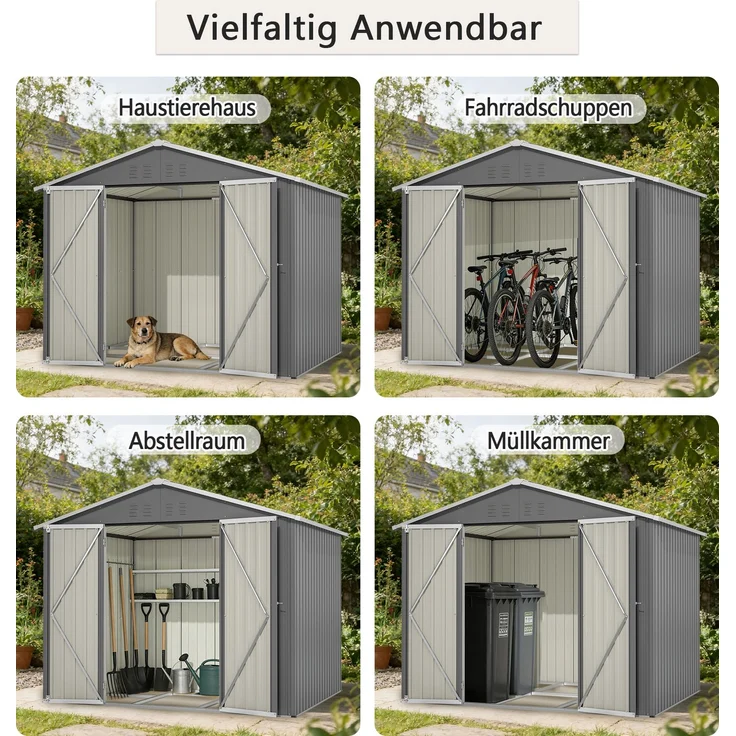 ZUBALIYA Stabiles Metall-Gerätehaus in Anthrazit 8x6 FT mit praktischer Klapptür Ideal als Gartenschuppen für Werkzeuge & Gartengeräte – Bild 3