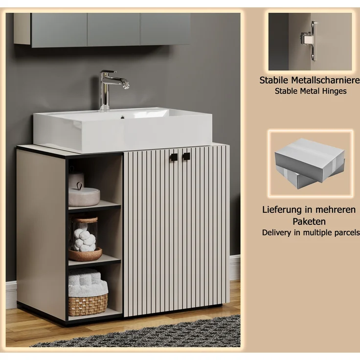 Waschtisch Bliss in grau inklusive Waschbecken 90 cm – Bild 11