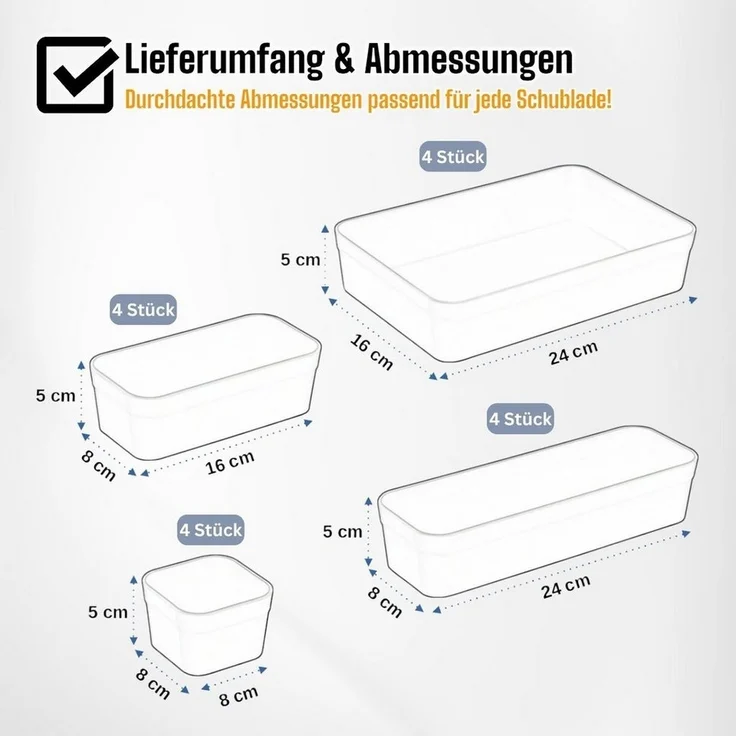 Engelland Schubladeneinsatz Schubladen-Organizer (Vorteils-Set, 14 St, individuelle Anordnung, passend für alle gängigen Schubladen), BPA-frei, spülmaschinengeeignet, gefrierschrankgeeignet – Bild 3