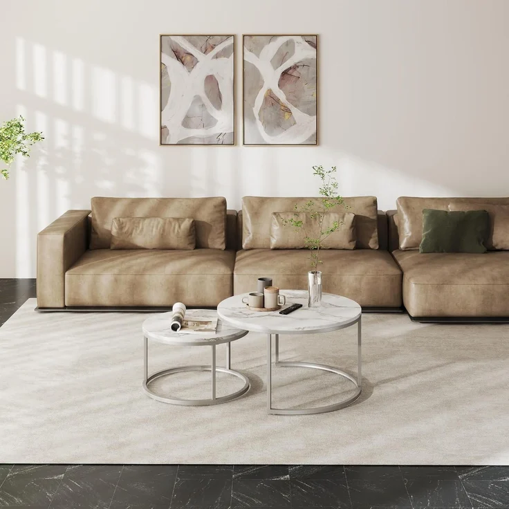 Runder Couchtisch Marmor Optik Weiß Silber 80x80cm & 60x60cm – Bild 4