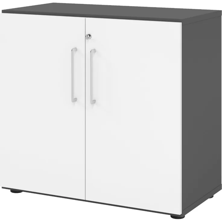 bümö Aktenschrank abschließbar, Büroschrank Holz 80cm breit in Graphit/Weiß - abschließbarer Schrank mit Aktenregal für's Büro & Arbeitszimmer, Büro Möbel Ordnerschrank mit Schloss, 928T2-G-W-BS