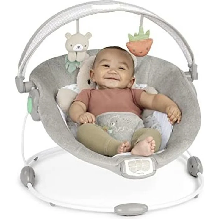 Ingenuity, InLighten Babywippe Babyschaukel mit Lichtern, Nate Bunny, Spielzeugleiste, Vibrationen, Geräuschen, Tummy Time Kissenmatte, bis zu 20 lbs, Neugeborenes+ – Bild 2