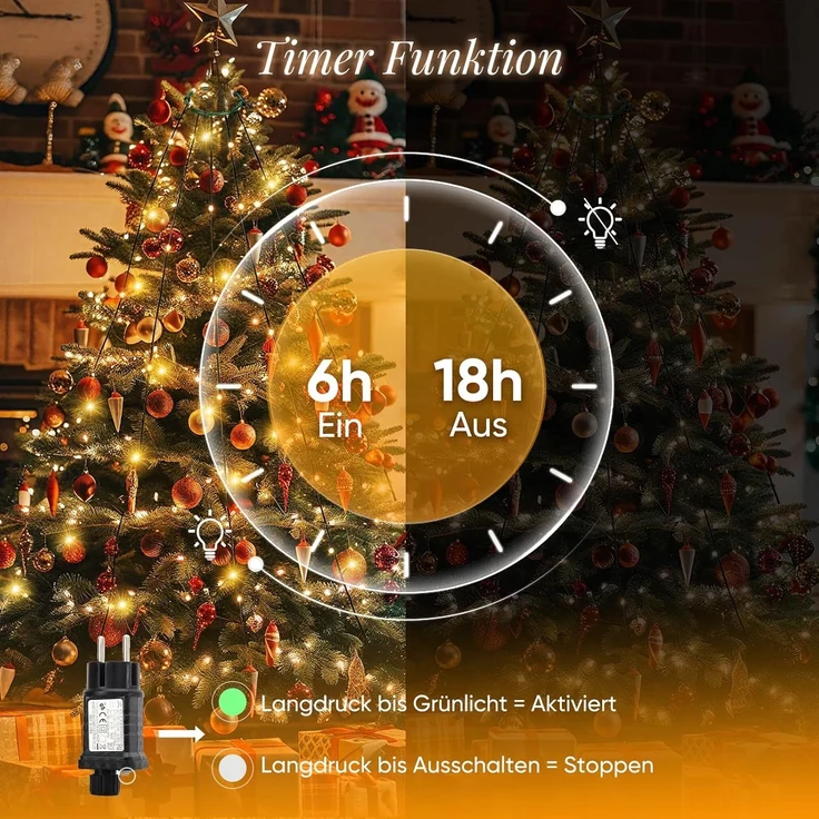 Salcar LED-Lichterkette LED Weihnachtsbaum Lichterkette – Warmweiß & Bunt umschaltbar, 2m 280 LED 9 Modi mit 8 Girlanden für 150cm - 240cm Tannenbaum – Bild 4