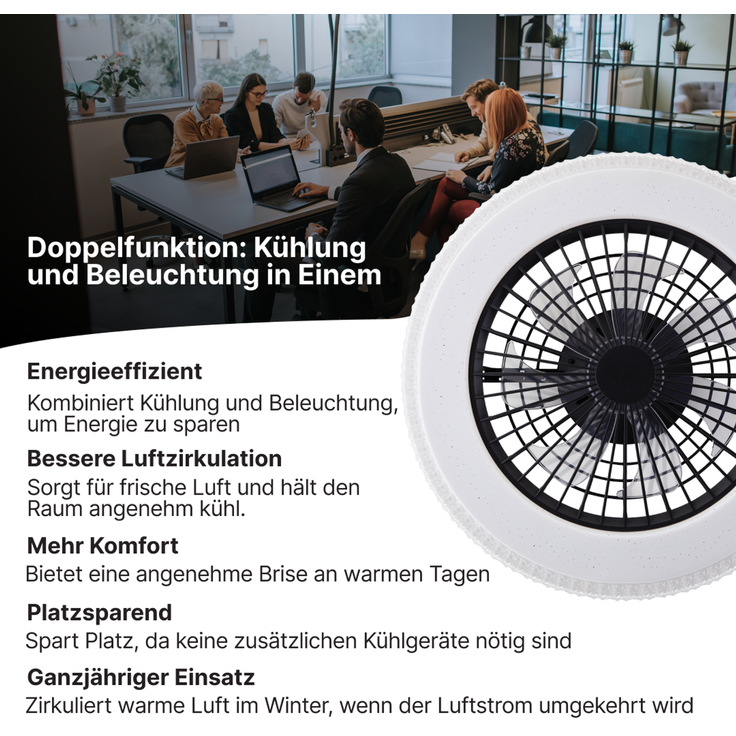 Brilliant LED Deckenlampe mit Ventilator, 49 cm Ø - RGB-Frontlicht & CCT-Zentralbeleuchtung, dimmbar, mit Farbwechsel & Fernbedienung – Bild 9