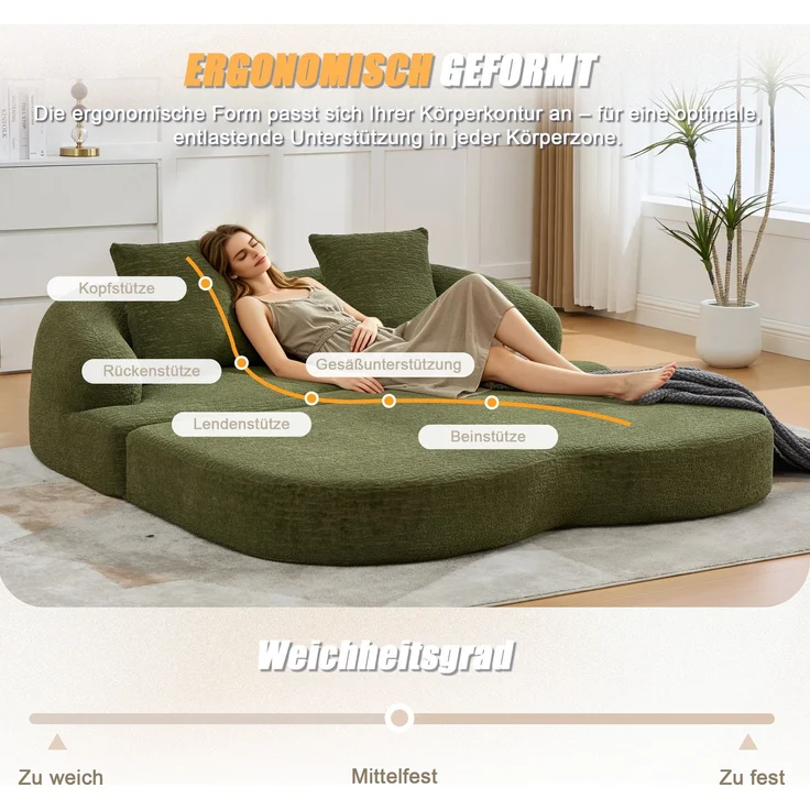 ZUBALIYA Schlafsofa 84x65 cm, mit LED - Beleuchtung, mit Chenille - Bezug, modular aufgebaut, mit Schaumstoffpolsterung, Grün – Bild 3
