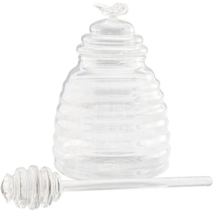 HIT Trading Honigglas HONEY, Ø 11 x H 15,5 cm, Glas, Transparent, 400 ml, Glas, mit Deckel und Honiglöffel