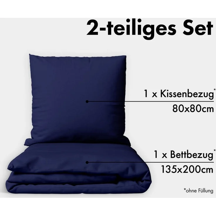 JACOBSON Bettwäsche 135x200 Set - 100% Baumwolle Bettbezug 135x200 cm + 1 Kissenbezug 80x80 cm, Perkal Bettwäsche 2-teilig mit Reißverschluss (135x200 cm, Dunkelblau, 2-teilig) – Bild 2