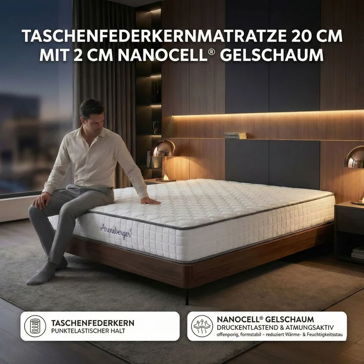 Arensberger JANA Federkernmatratze - 20cm Höhe - Matratze mit Gelschaum Schicht - H3 Mittelfest – 7 Zonen - Federkern - Liegekomfort 100x200cm – Bild 2
