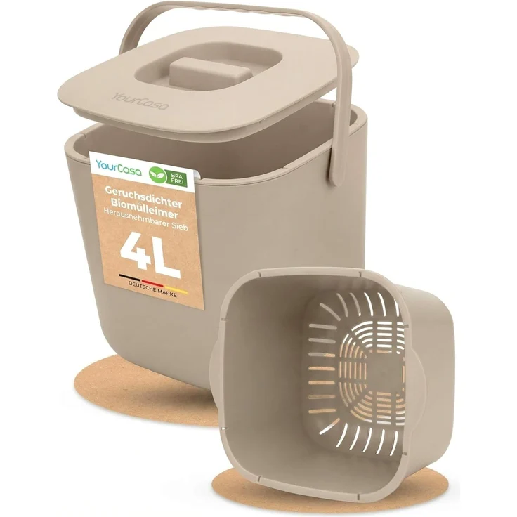 YourCasa Biomülleimer YourCasa® Biomülleimer Küche - Komposteimer für alltäglichen Biomüll, Mit Sieb, Spülmaschinenfest