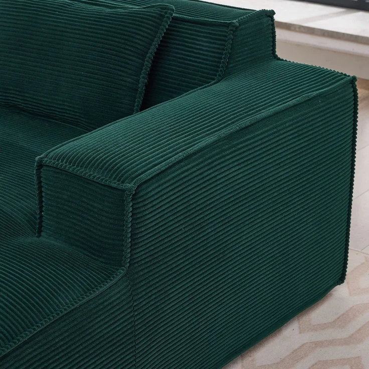 LVHOM Ecksofa 2 Sitzer, Modulares Sofa 235 cm breit, L-Form Sofa mit 2 Kissen, Schlafsofa aus Cordstoff, kein Aufbau erforderlich, Dunkelgrün – Bild 9