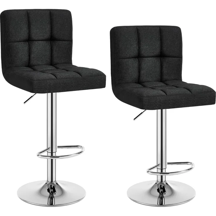 Stilvoller Barstuhl 2er-Set aus Leinen & Metallbeinen schwarz