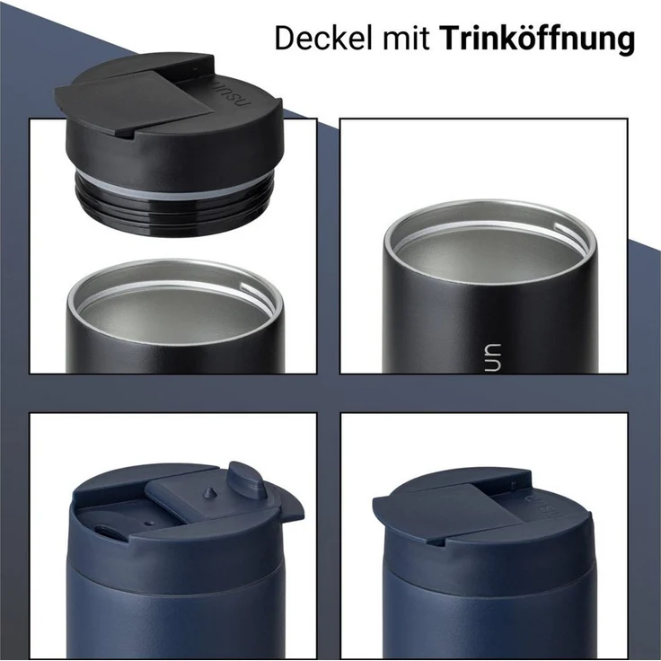 Vinsun Thermobecher Edelstahl Isolierbecher 350ml - Kaffeebecher doppelwandig isoliert, 2-tlg, Edelstahl, BPA frei, auslaufsicher, bruchfest, Kalt- und Heißgetränke – Bild 2