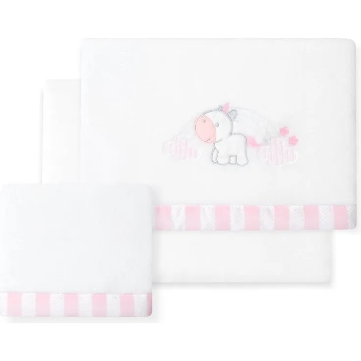 INTERBABY · Fleece-Plüsch-Bettlaken-Set für Babybett "Unicornio Nube" weiß rosa · 3- Teilig Winter -Bettwäsche-Set für Babywiege