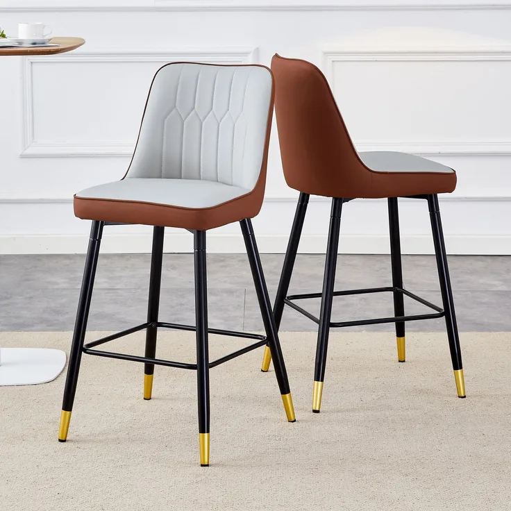 2er-Set Barhocker, 100 cm hoch, aus hellgrauem/braunem PU-Leder in Kombination mit schwarzem Metallgestell und bequemer Fußraste, Die ideale Wahl für Ihre Hausbar.--Braun+Schwarz, Hellgrau--42x45x100cm--YOUDENOVA