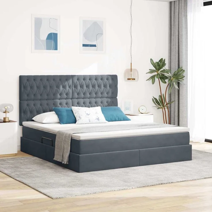 vidaXL Aufbewahrungsbett mit Matratze Dunkelgrau 160 x 200 cm Samt 3372100 – Bild 1