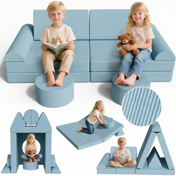 TLGREEN Kindersofa Spielsofa Cord, 15-Teiliges Modulare Kinderspielcouch, Kindersofa-Bausteine, Spielsofa für Kinder, kreatives Spielen für Kuschelecke im Kinderzimmer