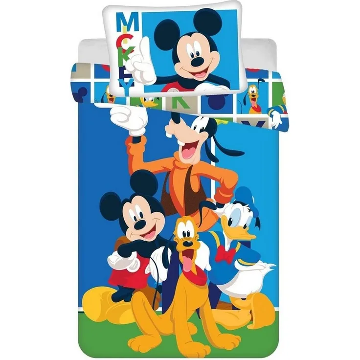 Kinder Baby Bettwäsche Set Mickey Maus Donald Duck Pluto Goofy Bettdecke 100x135 + Kopfkissen 40x60 cm, 100 % Baumwolle