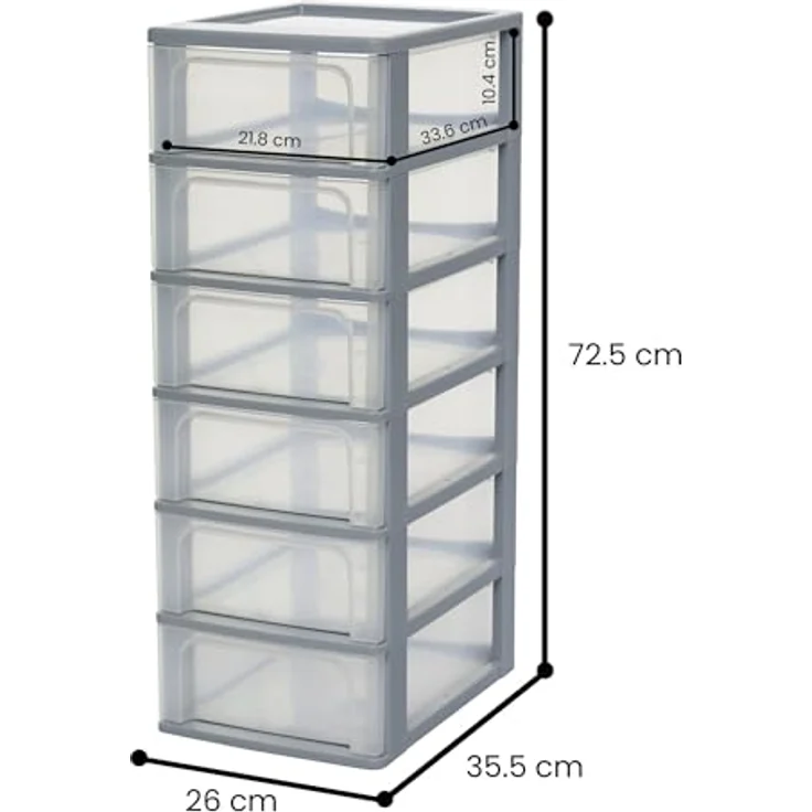 Iris Ohyama, Kunststoff Schubladenbox mit 6 flachen Schubladen, Grau, Easy-Pull-System, A4, A5 & A6 Format, Schreibtisch Organizer für Büro, Schule, Schreibwaren, BPA-frei, Schubladenschrank, OCH-2006 – Bild 3