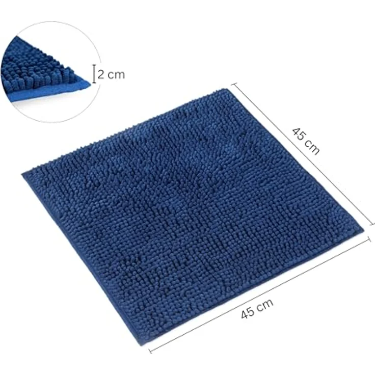 WohnDirect Badematte 45x45 cm | Dunkelblau - rutschfest & Waschbar - Badezimmerteppich zum Set kombinierbar, Badvorleger, WC Garnitur, Badteppich – Bild 3