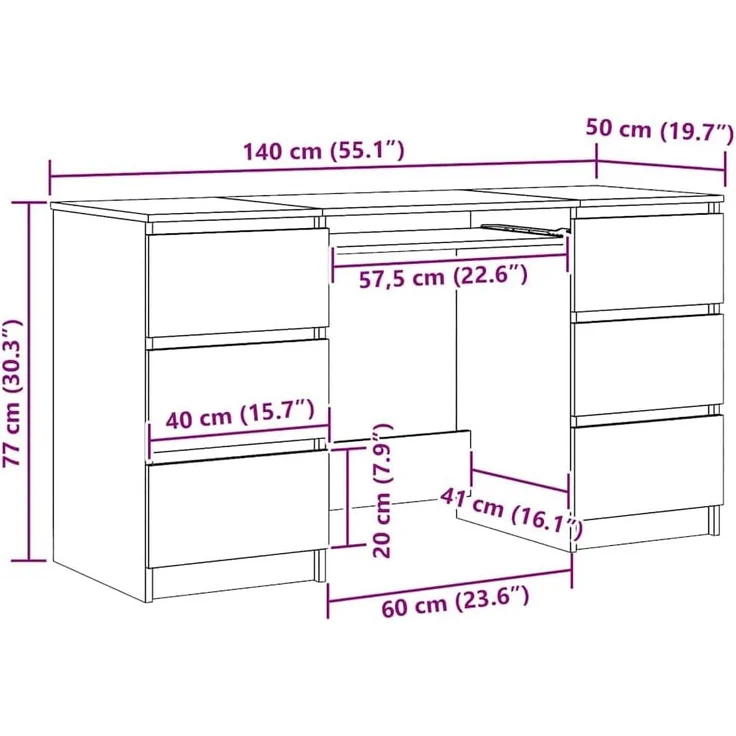 vidaXL Schreibtisch Artisan-Eiche 140x50x77 cm Holzwerkstoff 855961 – Bild 3