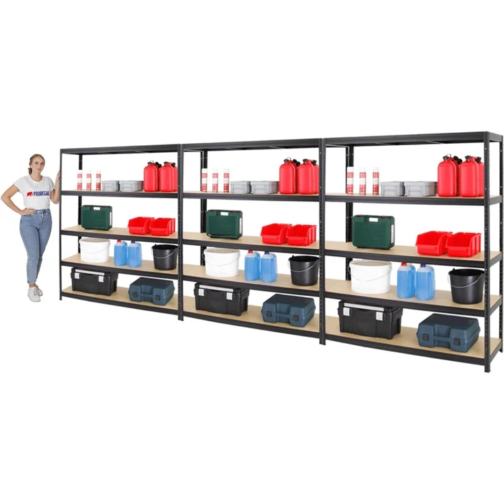 PROREGAL Mega Deal 3er-Set Schwerlastregale Giant Elephant 180 x 150 x 45 cm mit 5 Ebenen Fachlast 200kg Schwarz, Kellerregal, Steckregal, Garagenregal, Lagerregal – Bild 3