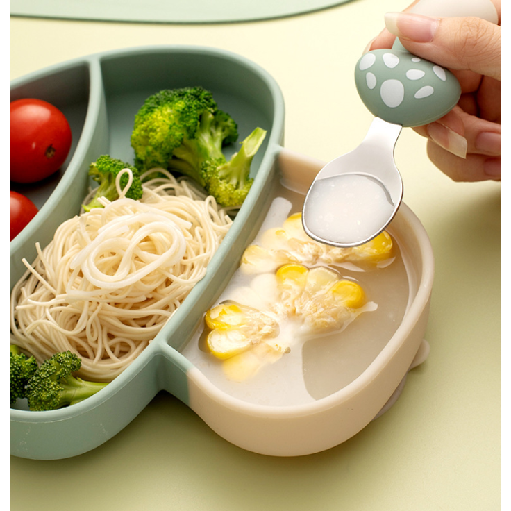 ABC Silikonlöffel für Babys, Babynahrungsbesteck, pilzförmiges Geschirr aus Edelstahl 304 – Bild 5