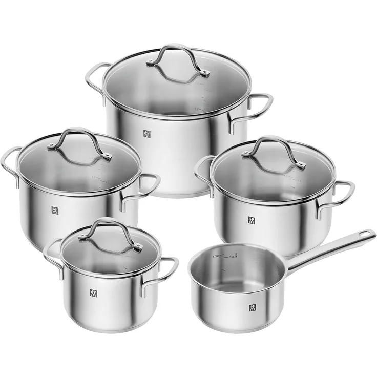 ZWILLING Flow Kochtopf-Set, 5-teilig, 4 Deckel, Induktionsgeeignet, Edelstahl, Silber