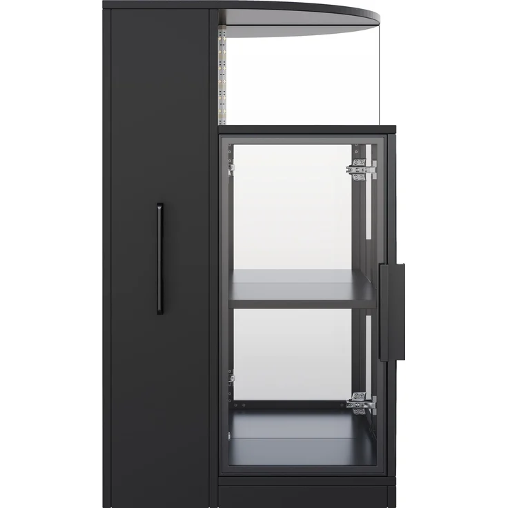 Glasvitrine 64x42x112 cm mit LED-Beleuchtung und ausziehbarem Seitenschrank, Schwarz – Bild 6