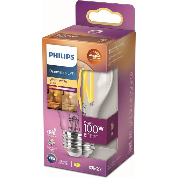 Philips LED classic WarmGlow Lampe 100W E27 Klar Dimmbar