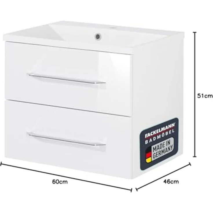 FACKELMANN B.CLEVER Waschbecken mit Unterschrank 60 cm breit, Weiß, Waschbecken Gussmarmor Weiß – Bild 3