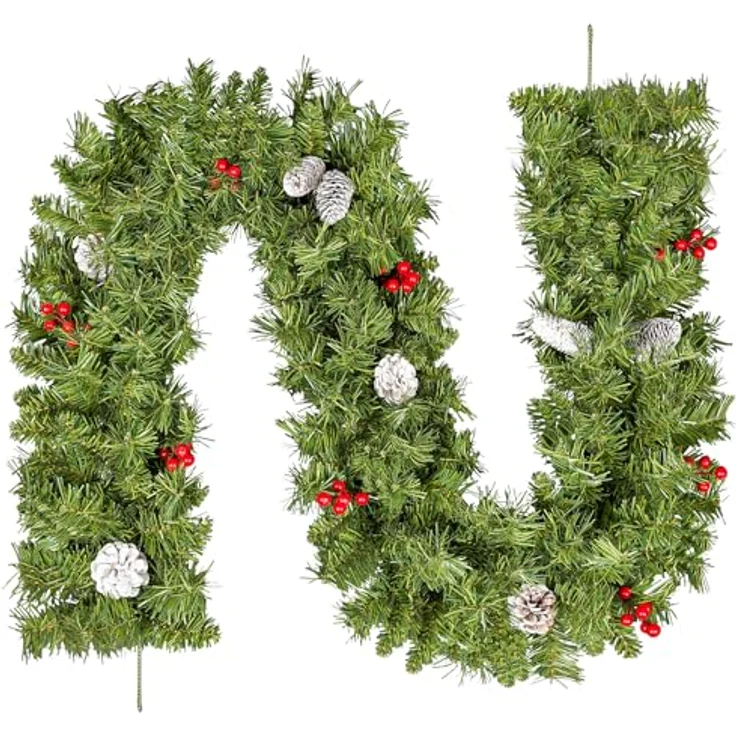 Weihnachtsgirlande 220cm, Uten Tannengirlande mit Tannenzapfen und rote Beeren Weihnachtsdeko für Outdoor, Treppe, Tür, Kamin – Bild 1
