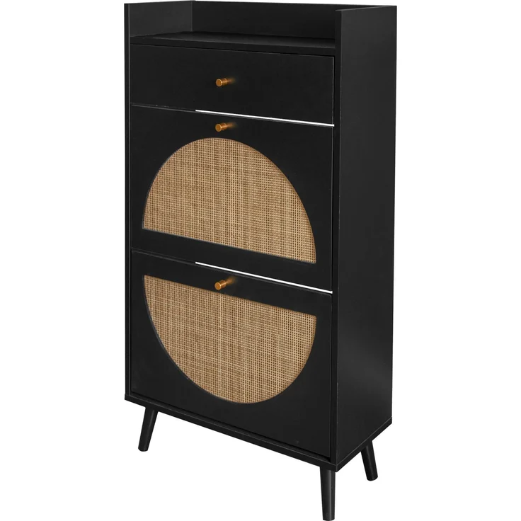 Schuhschrank mit Rattan-Optik mit ENGINEERED RATTAN Türen, Doppelte Schuhablage, Kiefernholzfüße ca. 13 cm, Stauraum für ca. 10 Paar Schuhe – Bild 7