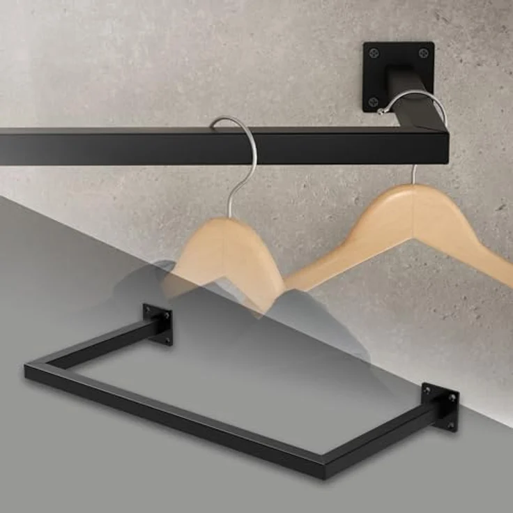 ML-DESIGN Kleiderstange Wandgarderobe Rechteck für die Wand aus Stahl inkl. Montagematerial (1 St), Garderobenstange 60x30 cm Schwarz U-Form Kleiderständer Kleidergestell – Bild 2